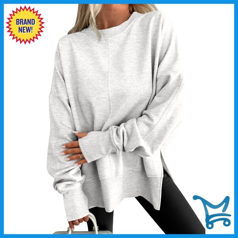 Oversized Thumbhole Hoodie Pullover Side Slit Top Women's Sweatshirt